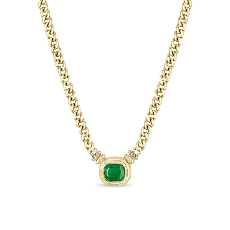 One of a Kind Zoë Chicco 14k Gold Radiant Emerald Bezel Curb Chain Necklace