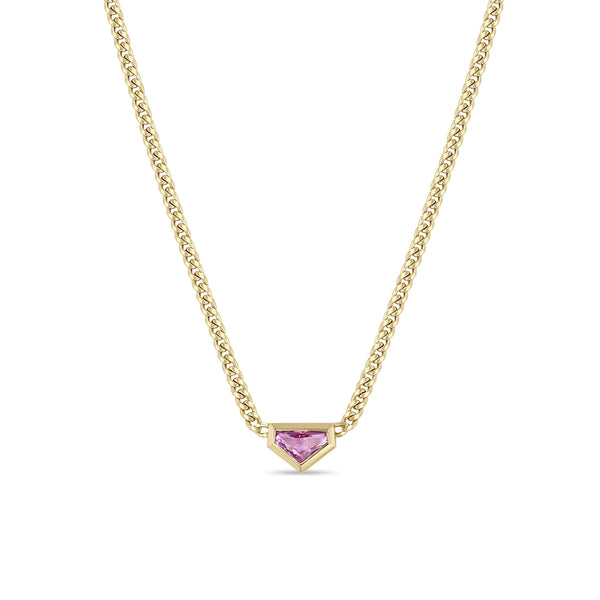 Zoë Chicco 14k Gold One of a Kind Shield Pink Sapphire Bezel Curb Chain Necklace