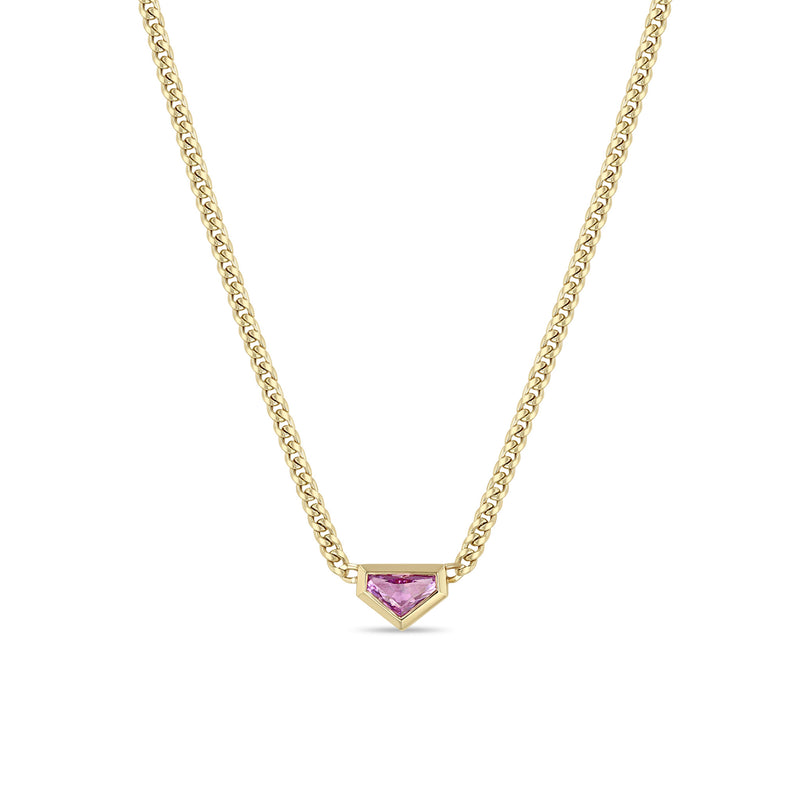 Zoë Chicco 14k Gold One of a Kind Shield Pink Sapphire Bezel Curb Chain Necklace