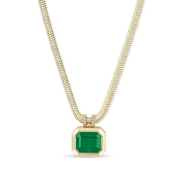 Zoe Chicco 14K gold chain necklace with a large emerald pendant on a white background
