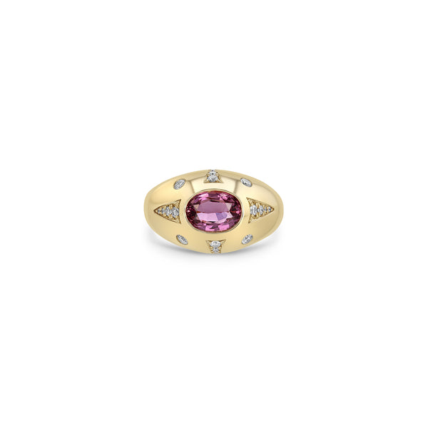 Zoë Chicco 14k Gold One of a Kind 1.68 ctw Pink Sapphire & White Pave Diamond Signet Ring
