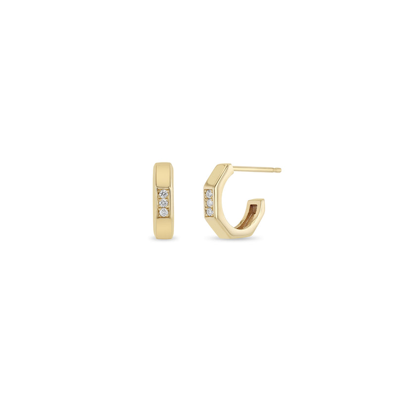 Zoë Chicco 14k Gold Pavé Diamond Octagon Huggie Hoops Earrings with diamonds on 1 side