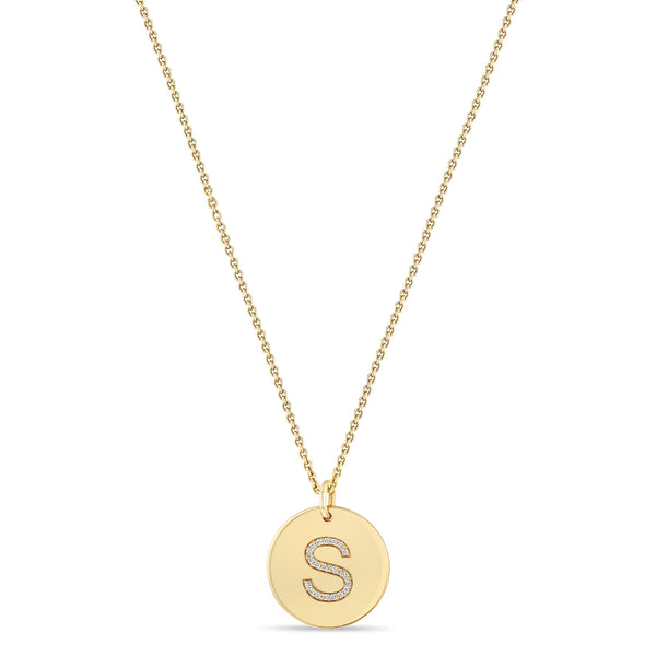 Zoë Chicco 14k Gold Pavé Diamond Initial Letter Disc Necklace