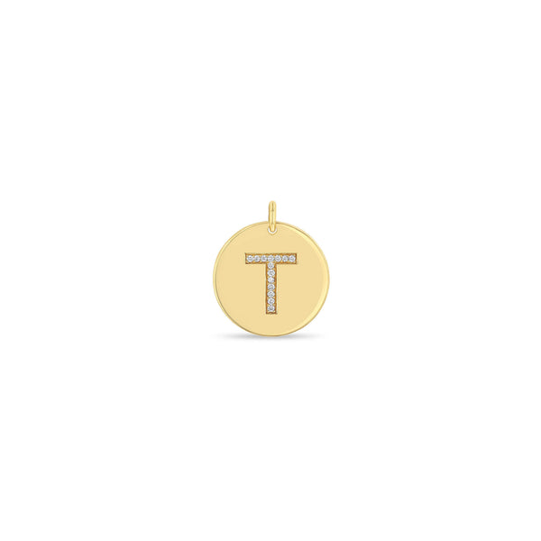 Zoë Chicco 14k Gold Pavé Diamond Initial "T" Disc Charm Pendant