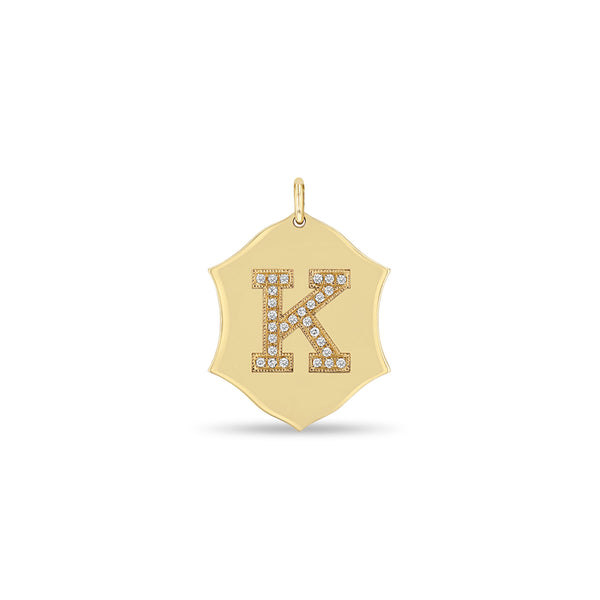 Zoë Chicco 14k Gold Pavé Diamond Initial "K" Large Ornate Shield Pendant