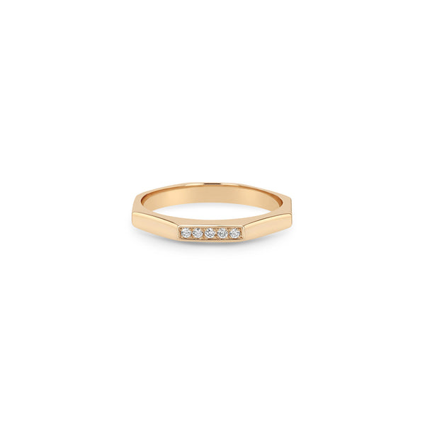 Zoë Chicco 14k Gold Pavé Diamond Octagon Ring with 1 side of pavé diamonds