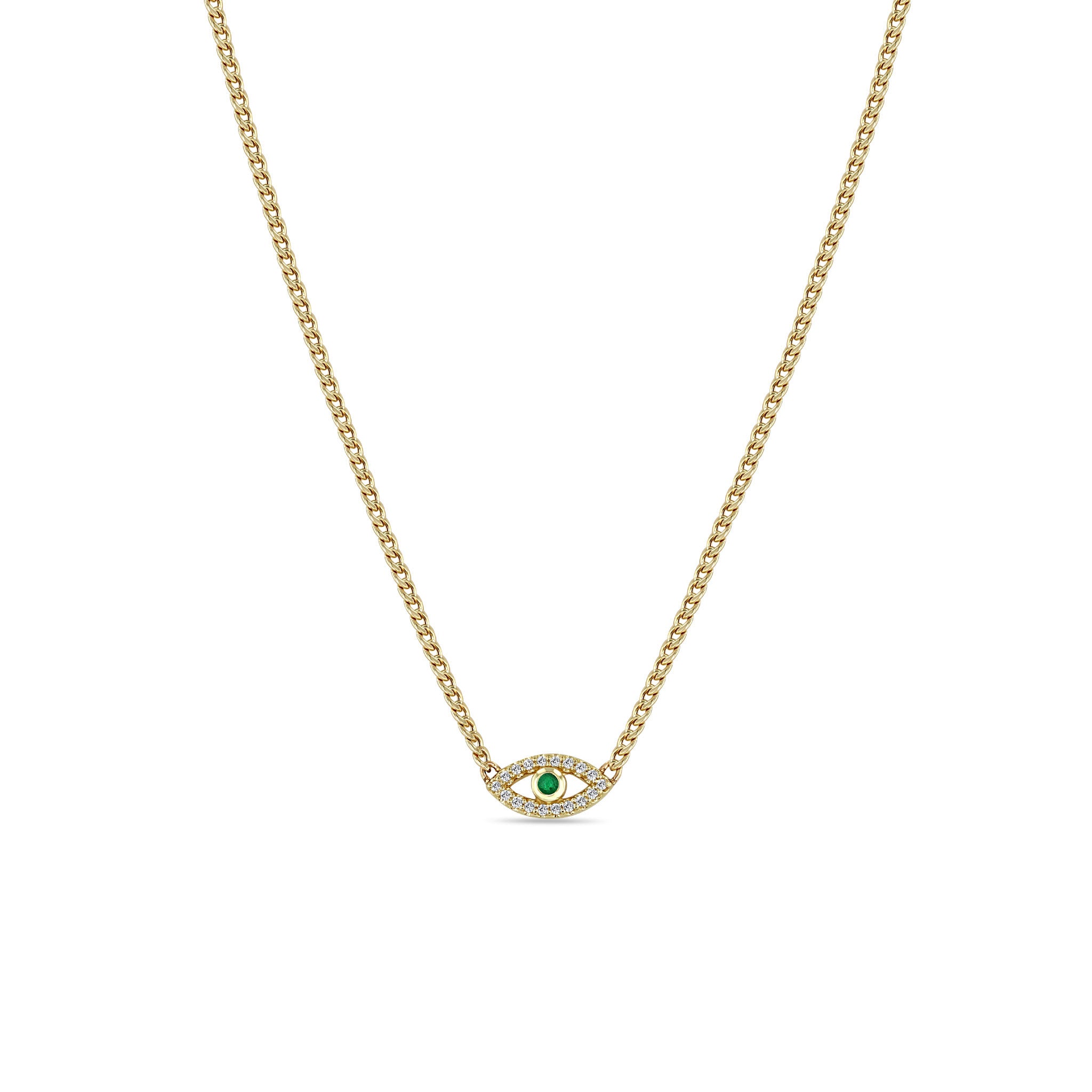 Zoë Chicco 14k Gold Emerald & Diamond Evil Eye Curb Chain Necklace