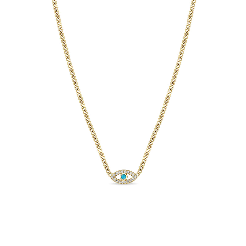 Zoë Chicco 14k Gold Turquoise & Diamond Evil Eye Curb Chain Necklace