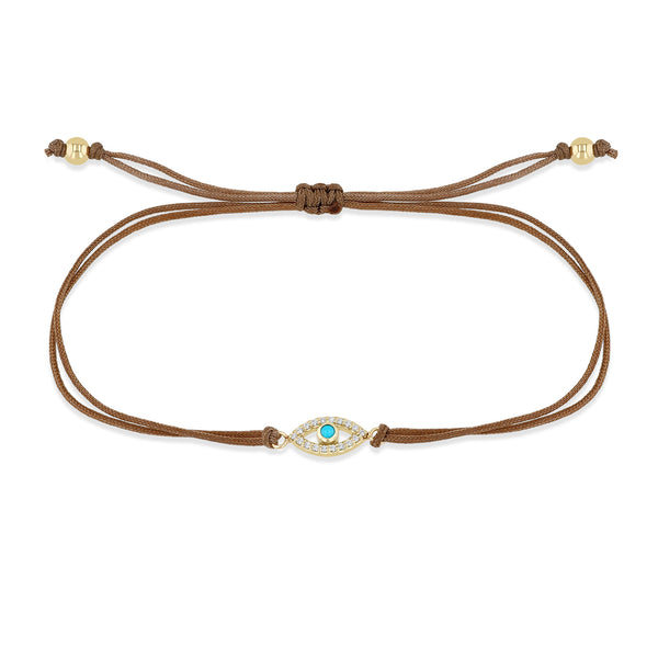 Zoë Chicco 14k Gold Turquoise & Diamond Evil Eye Cord Bracelet in Taupe