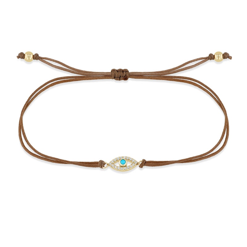Zoë Chicco 14k Gold Turquoise & Diamond Evil Eye Cord Bracelet in Taupe