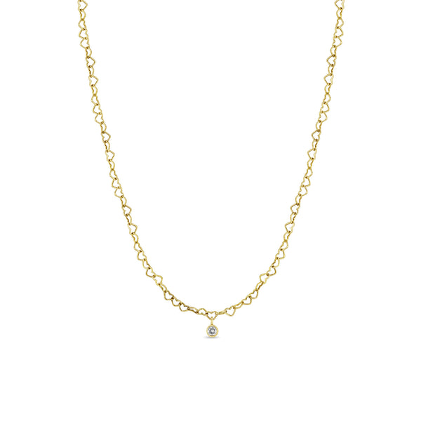 Zoë Chicco 14k Gold Dangling Diamond Bezel Heart Link Necklace