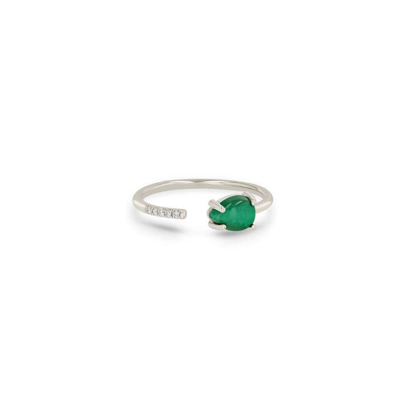 Zoe Chicco 14k White Gold Pear Malachite & Pavé Diamond Open Ring