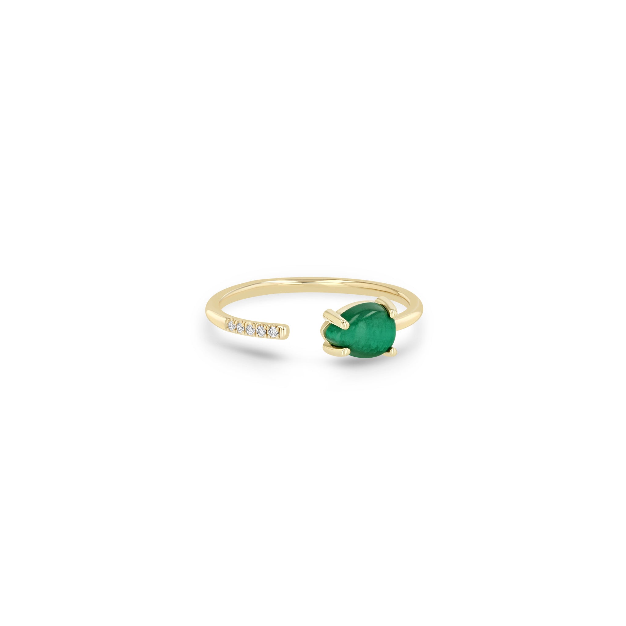 Zoe Chicco 14k Yellow Gold Pear Malachite & Pavé Diamond Open Ring