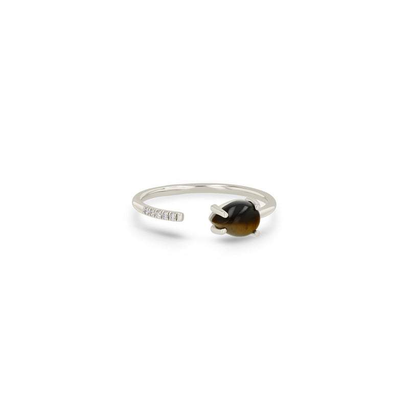 Zoe Chicco 14k White Gold Pear Tiger Eye & Pavé Diamond Open Ring