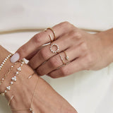 woman's hand wearing a Zoë Chicco 14k Gold Thick Double Open Pavé Diamond Band Ring on her index finger