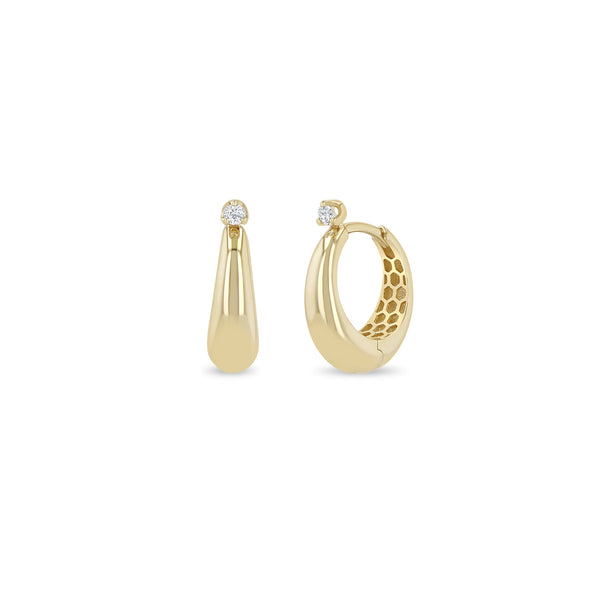 14k Prong Diamond Tapered Dome Hinge Hoops