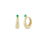 Zoe Chicco 14k gold hoop earrings with small emeralds set on top on a white background
