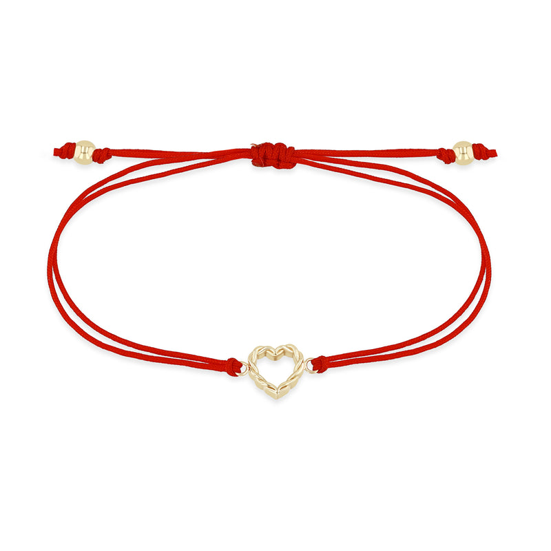 Zoë Chicco 14k Gold Small Twisted Heart Thick Cord Bracelet in Red