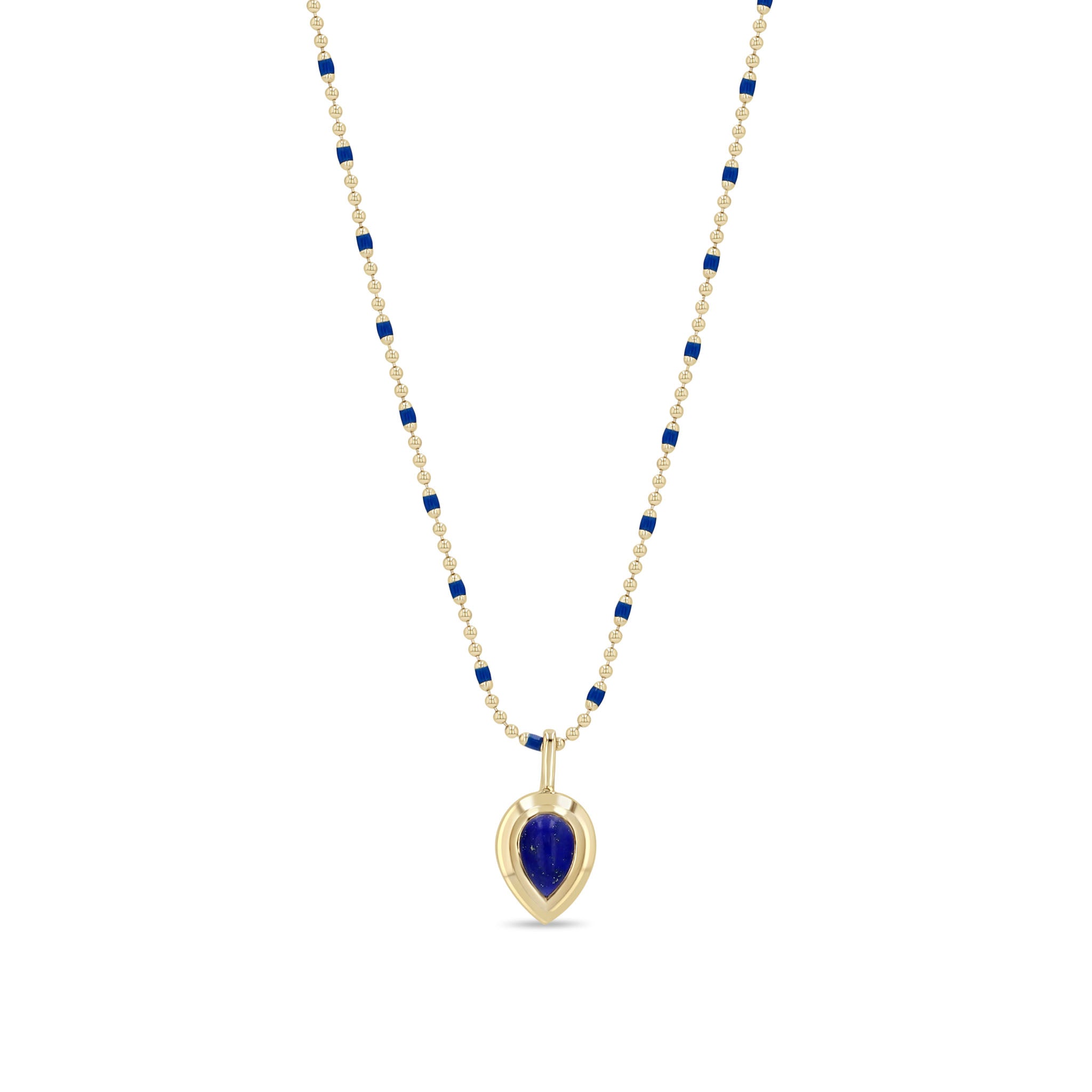 Zoe Chicco 14k Pear Lapis Bezel Pendant Enamel Tube Bar Chain Necklace