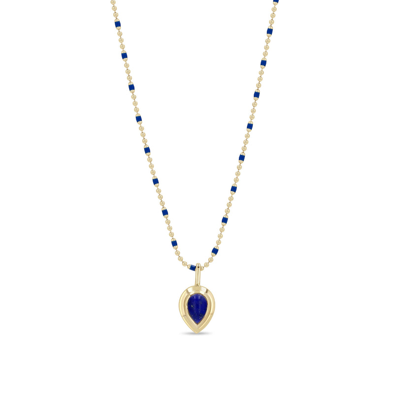 Zoe Chicco 14k Pear Lapis Bezel Pendant Enamel Tube Bar Chain Necklace