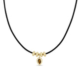14k Pear Tiger Eye Pendant & Pointed Bead Leather Cord Necklace