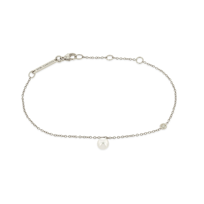 Zoë Chicco 14k White Gold Pearl Charm Bracelet with Floating Diamond