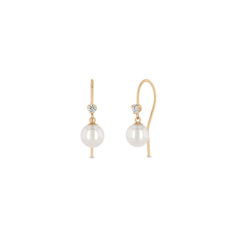 Zoë Chicco 14k Gold Prong Diamond & Dangling Pearl Hook Earrings