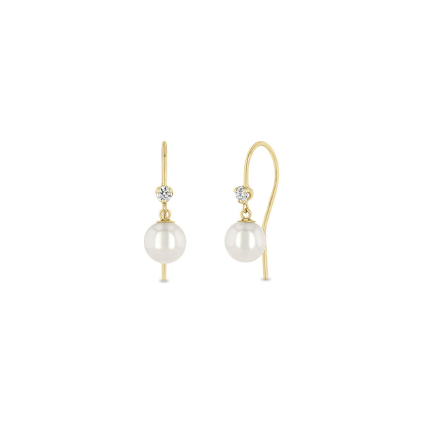 Zoë Chicco 14k Gold Prong Diamond & Dangling Pearl Hook Earrings