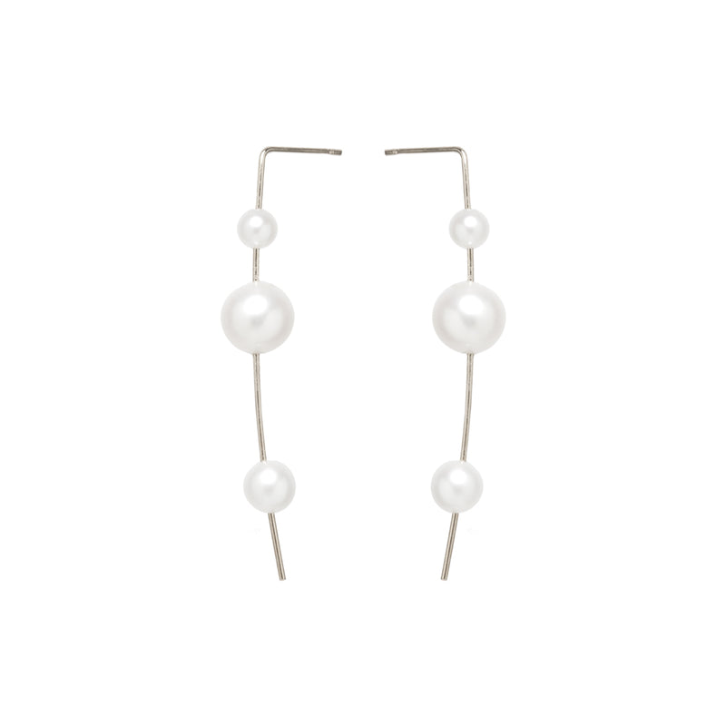 14k 3 Graduated Pearl Wire Drop Earrings - SALE