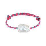 Zoë Chicco Large Flat Baroque Pearl Paracord Bracelet on Pink Blue