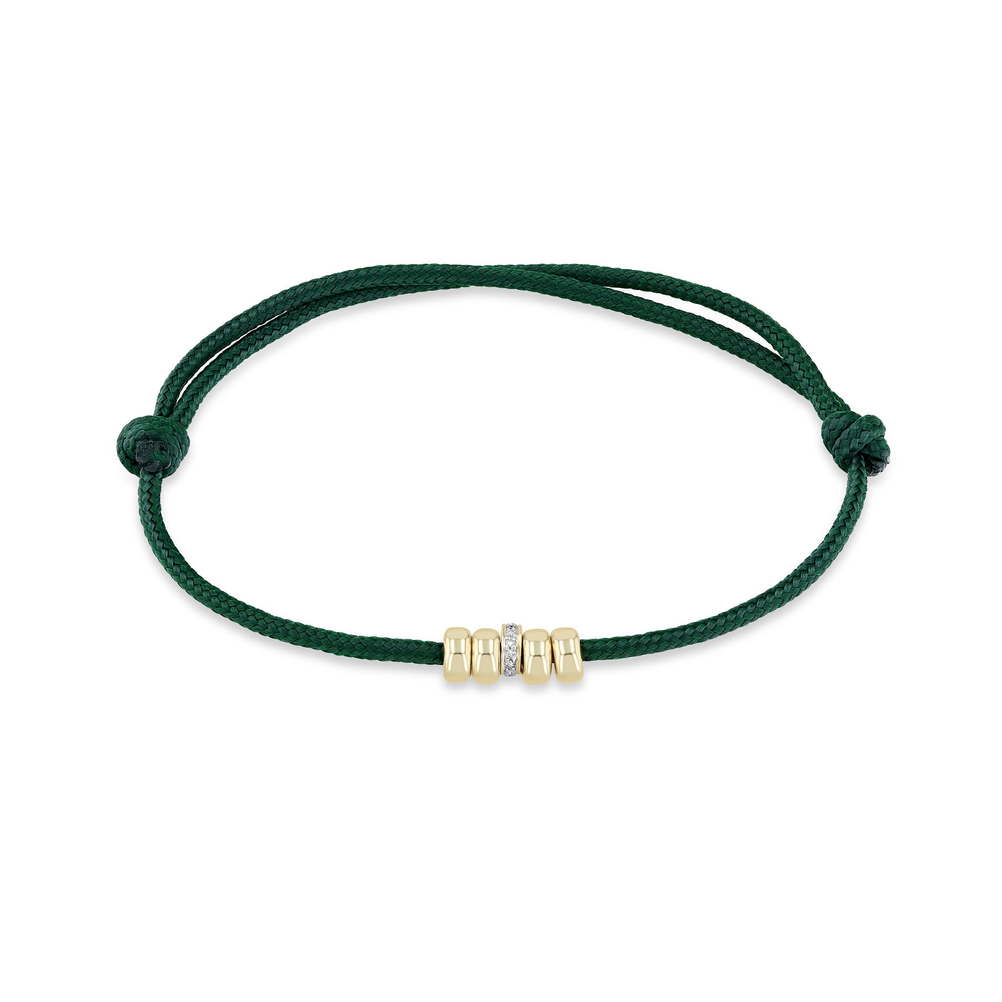 Zoe Chicco 14k gold and diamond rondelle bead dark green paracord bracelet on a white background