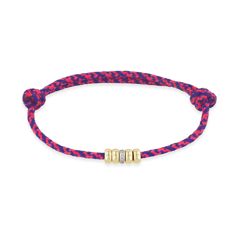 Zoë Chicco 14k 5mm Gold & Diamond Rondelle Bead Paracord Bracelet in Pink Purple