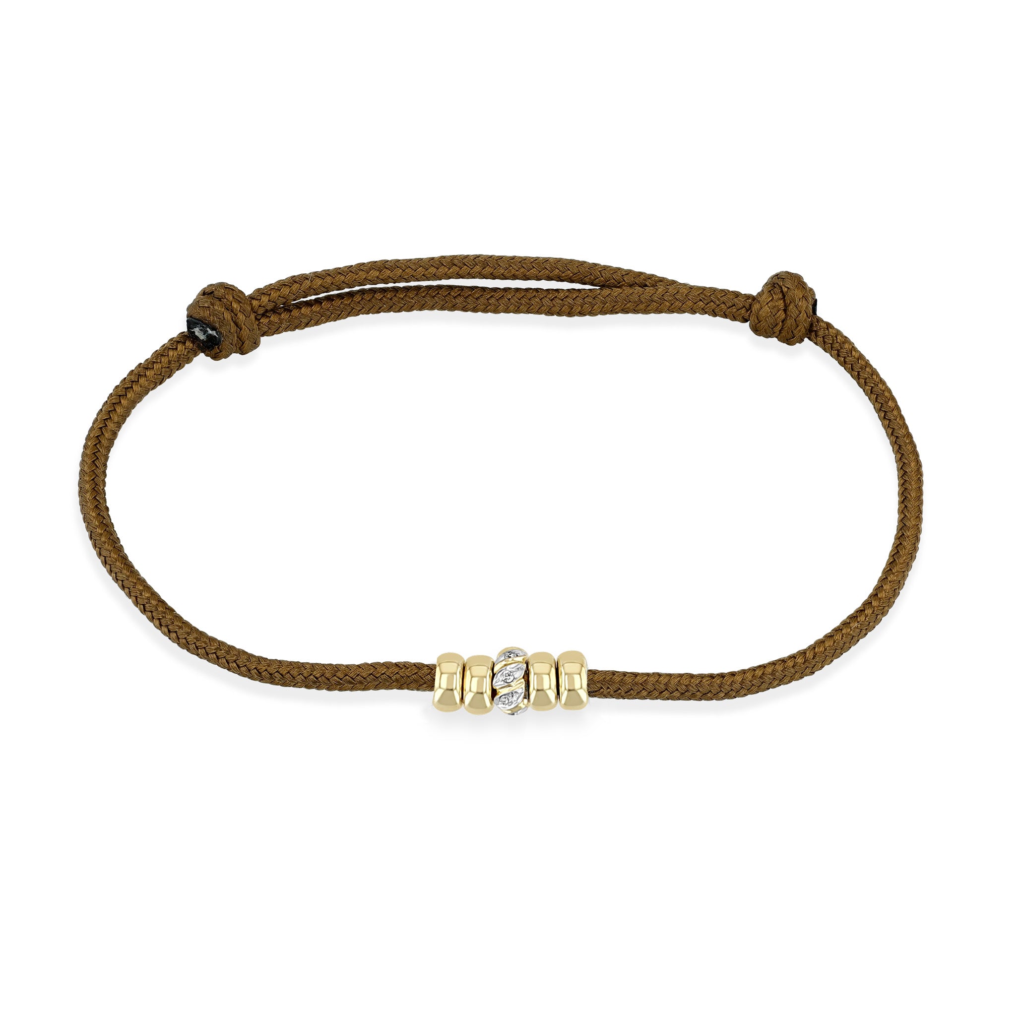 Zoë Chicco 14k 5mm Gold & 1 Twisted Diamond Rondelle Bead Paracord Bracelet in Dark Brown