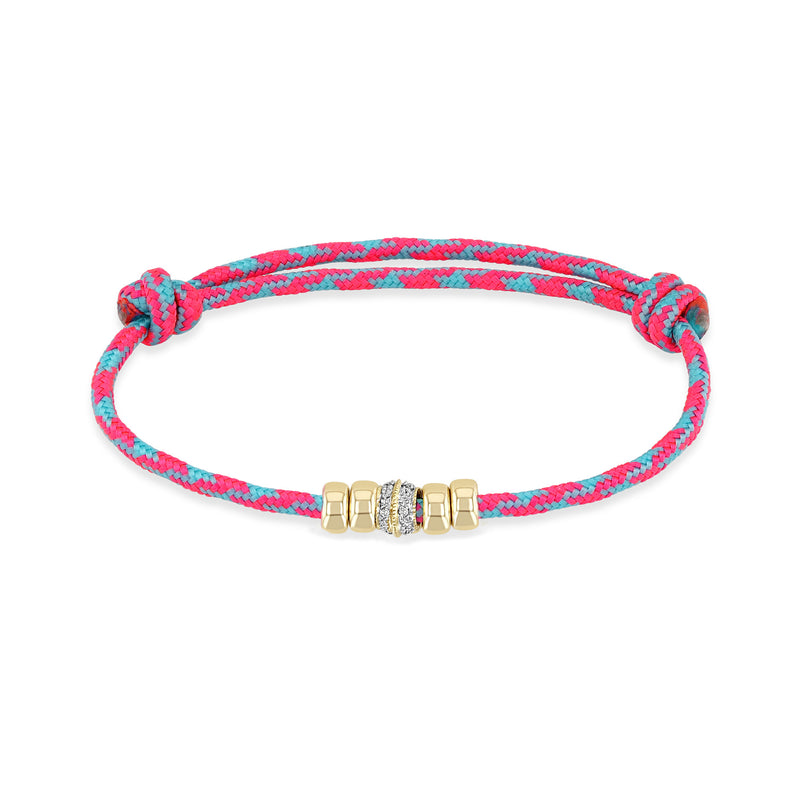 Zoë Chicco 14k 6mm Gold & 1 Double Row Diamond Rondelle Bead Paracord Bracelet in Pink Blue