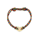 Zoe Chicco 14k gold heart mariner link rainbow paracord bracelet on a white background