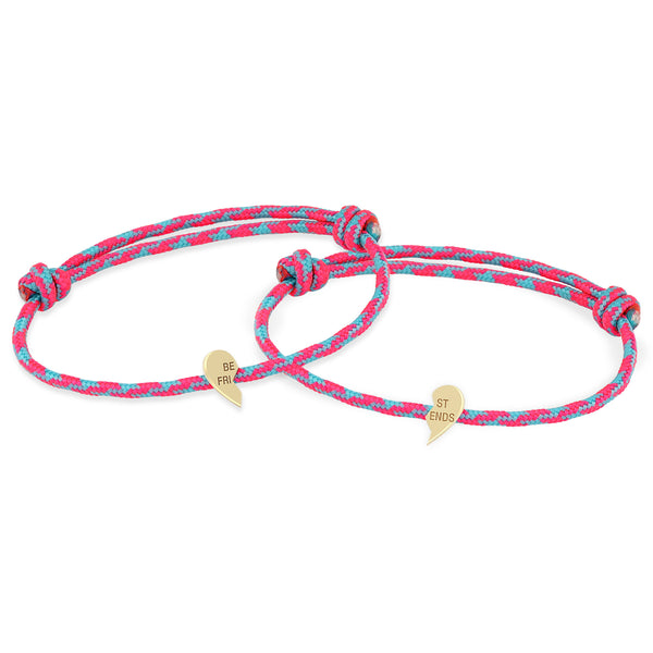 Zoë Chicco 14k Gold Midi Bitty Best Friends Heart Paracord Bracelet Set in Pink Blue