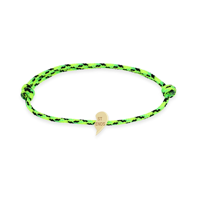 Zoë Chicco 14k Gold Midi Bitty Best Friends Right Heart Paracord Bracelet in Neon Green Black