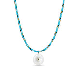 Zoë Chicco 14k Gold Reversible Black & White Diamond Pearl Disc Paracord Necklace in Blue Mix