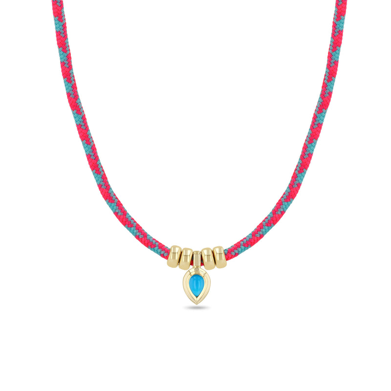 Zoë Chicco 14k Gold 5mm Rondelle Bead Paracord Necklace with Pear Turquoise Pendant in Pink Blue