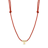Zoe Chicco 14k gold rondelle bead and midi bitty heart red paracord necklace on white background