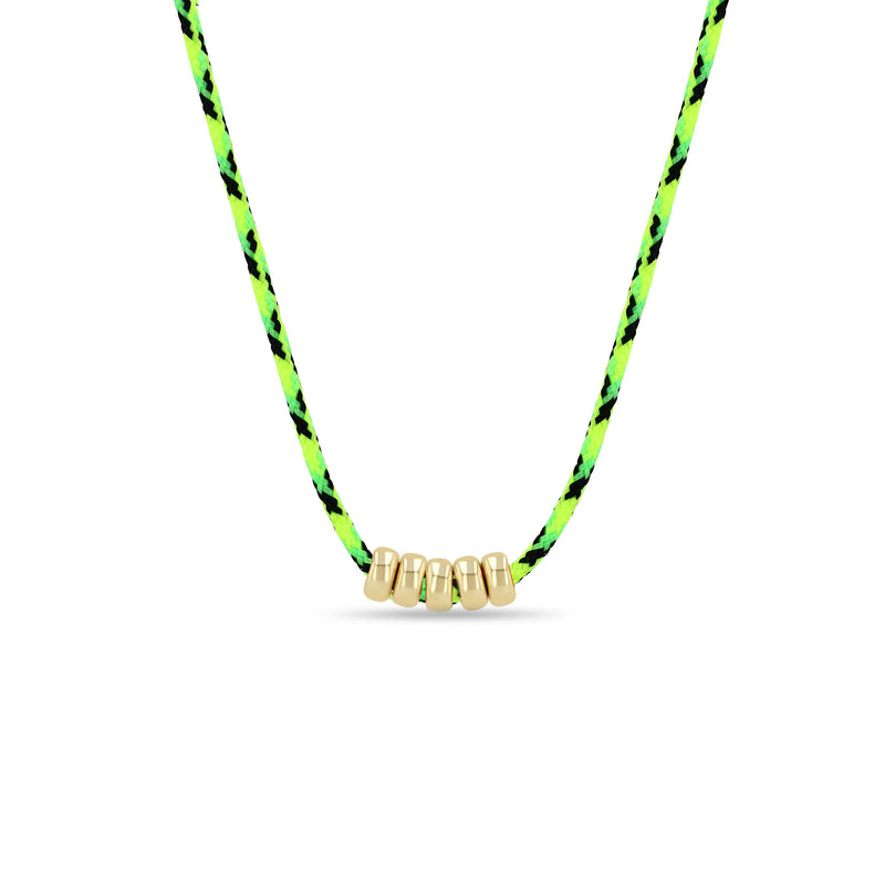 Zoë Chicco 14k 5mm Gold Rondelle Bead Paracord Necklace in Neon Green Black