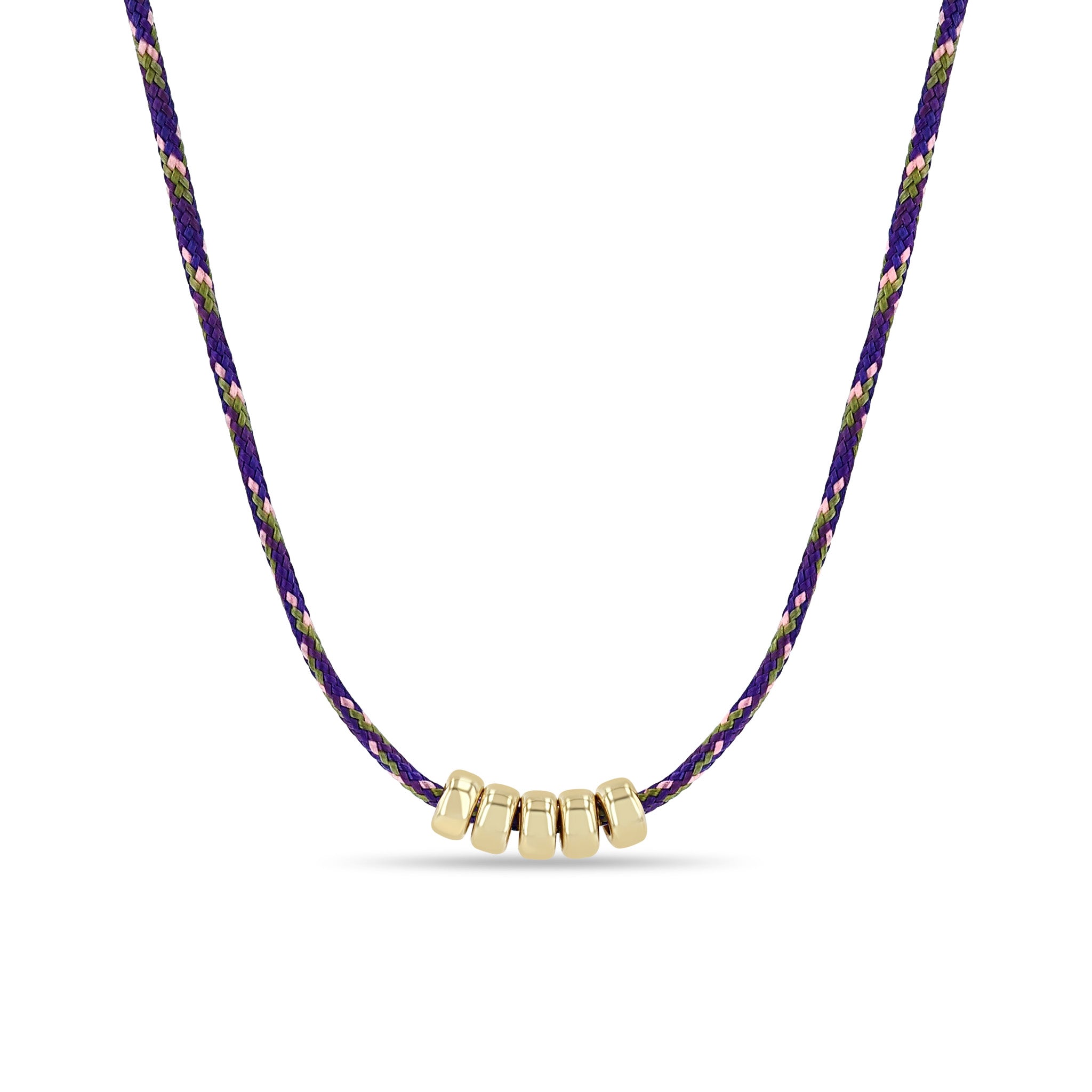 Zoe Chicco 14k gold rondelle bead violet mix paracord necklace on a white background
