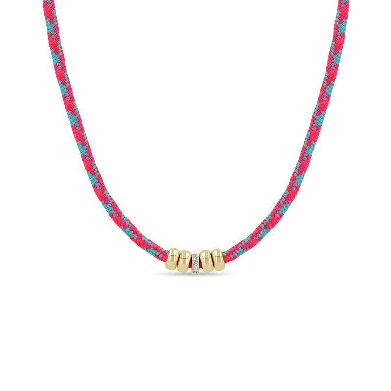 Zoë Chicco 14k 5mm Gold & Diamond Rondelle Bead Paracord Necklace in Pink Blue