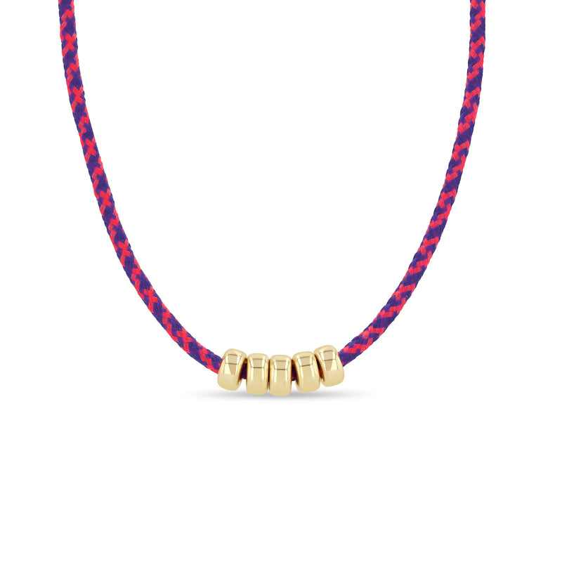 Zoë Chicco 14k 6mm Gold Rondelle Bead Paracord Necklace in Pink Purple