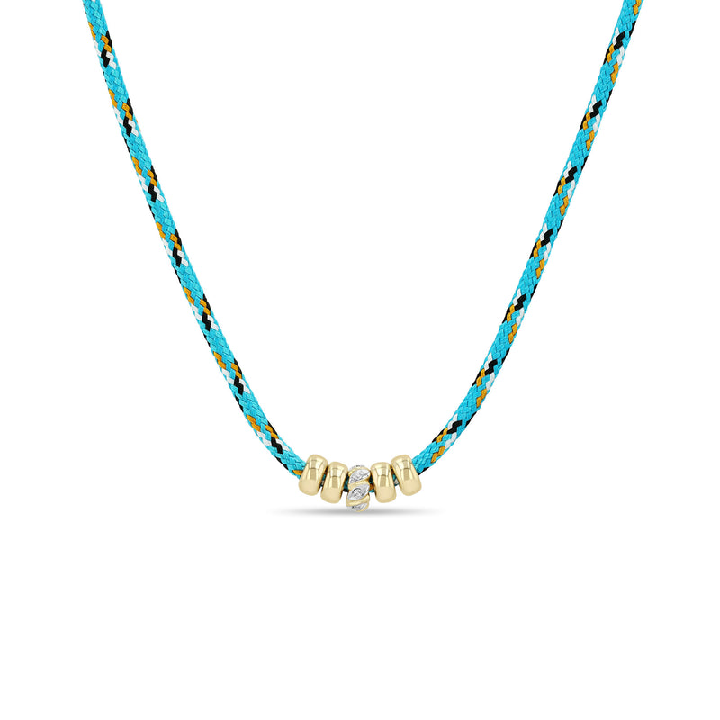 Zoë Chicco 14k 5mm Gold & 1 Twisted Diamond Rondelle Bead Paracord Necklace in Blue Mix