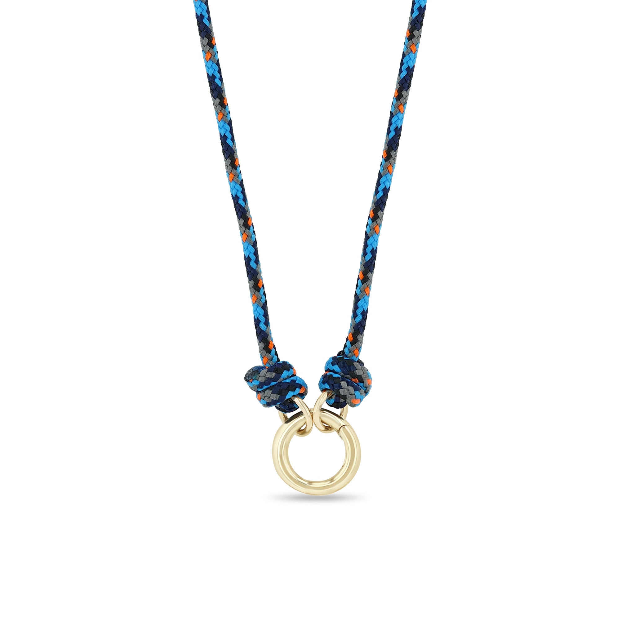 Zoe Chicco 14k gold circle enhancer dark blue mix paracord necklace on a white background