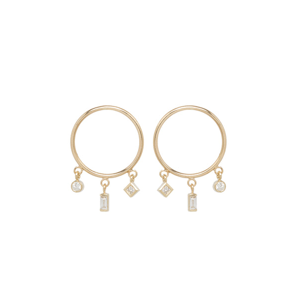 14k Medium Circle Earrings with Mixed Diamonds - SALE