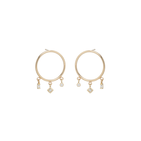 14k Medium Circle Earrings with Tiny Mixed Diamonds - SALE