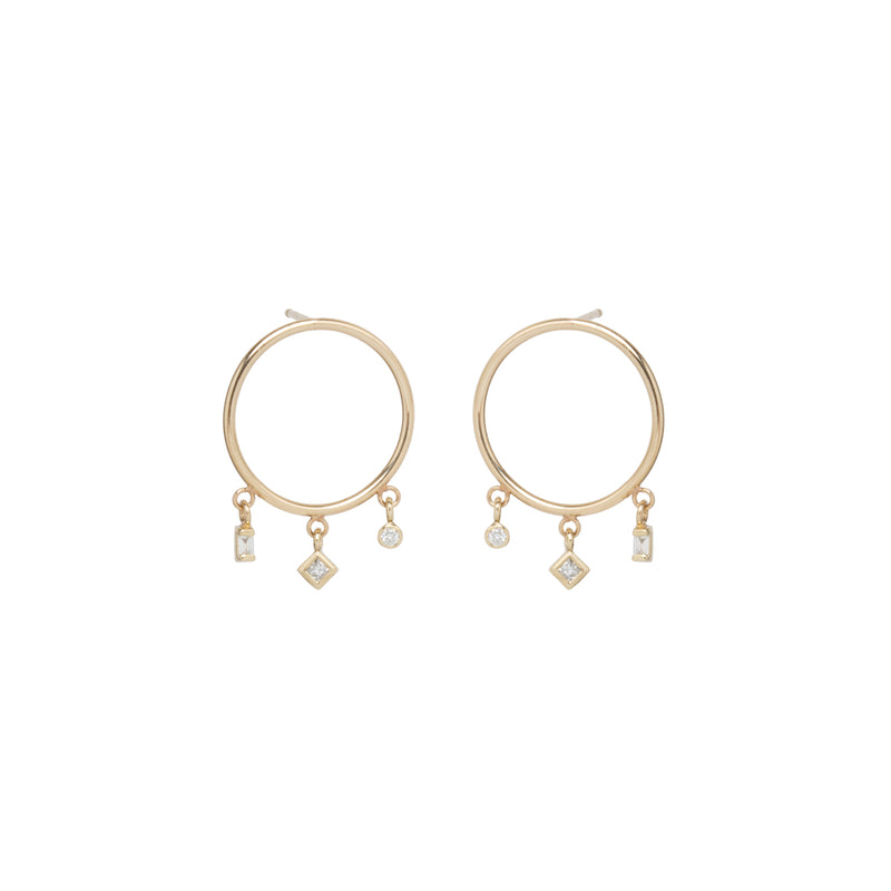 14k Medium Circle Earrings with Tiny Mixed Diamonds - SALE