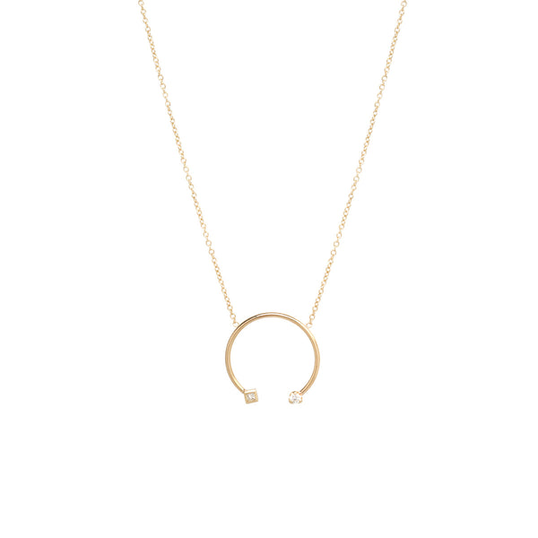 Zoë Chicco 14kt Gold Open Circle Necklace with Prong & Princess Diamonds